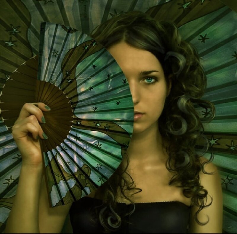Woman Holding Fan — Green