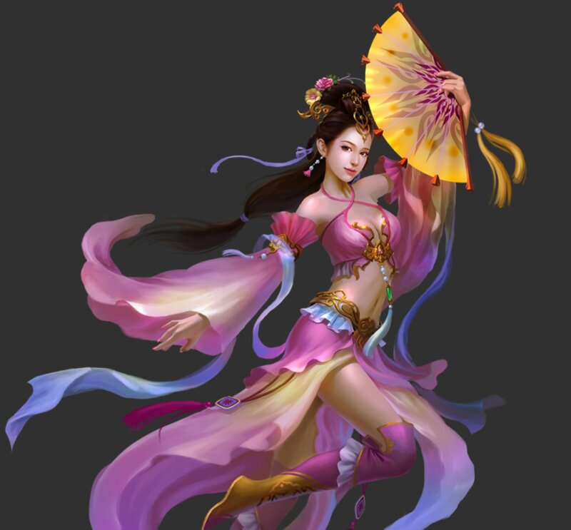 Woman Holding Fan — Pink, Graceful