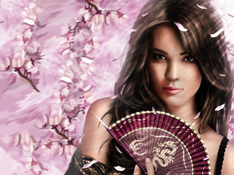 Woman Holding Fan — Pink, Serene