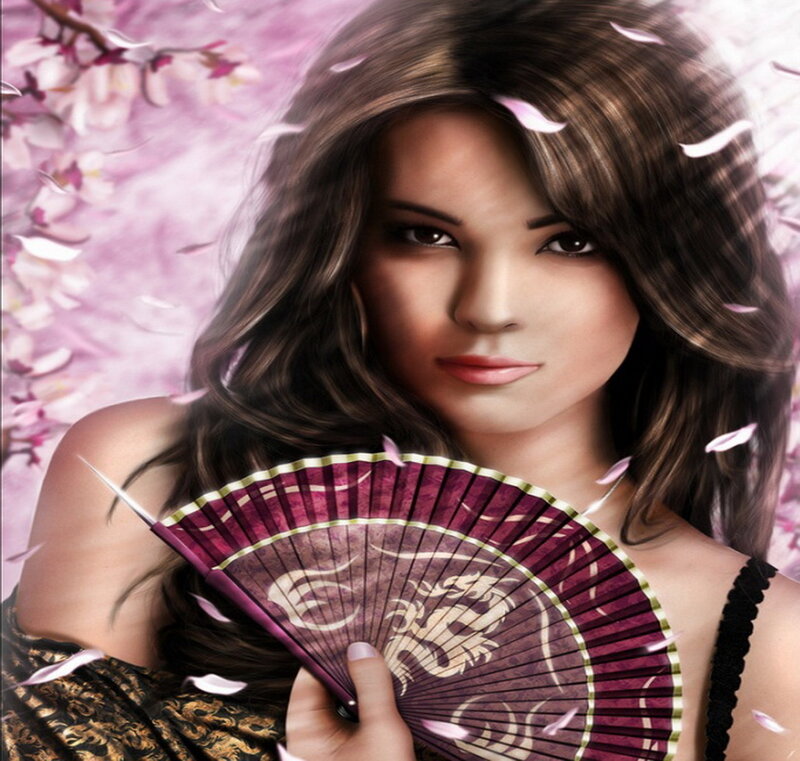 Woman Holding Fan — Purple
