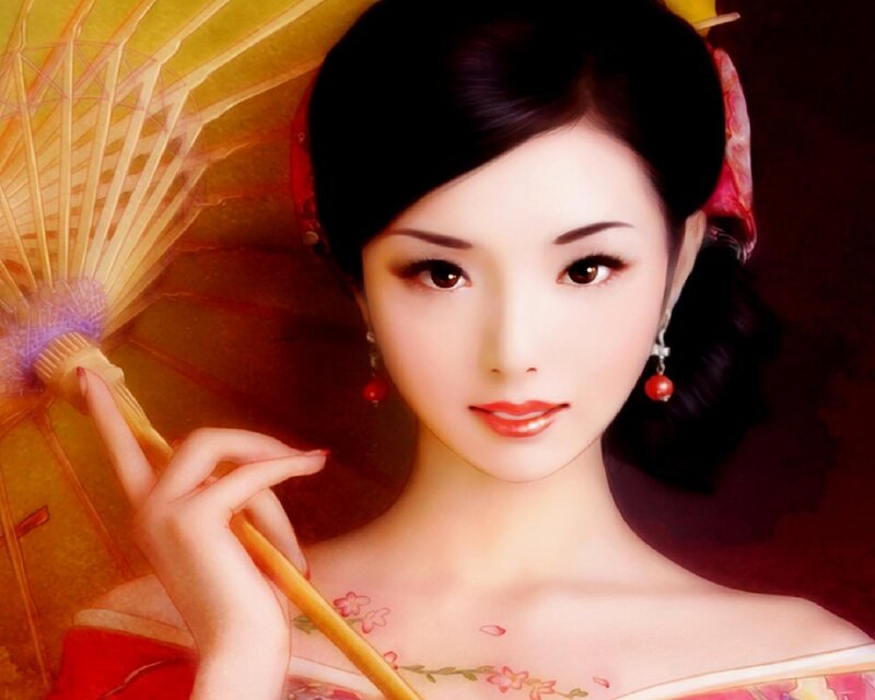 Woman Holding Fan — Red, Serene