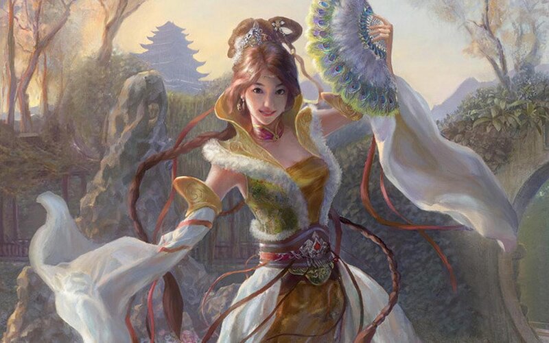Woman Holding Fan — White, Serene