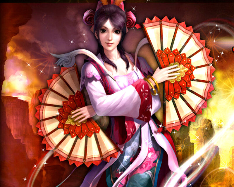 Woman Holding Fans — Red