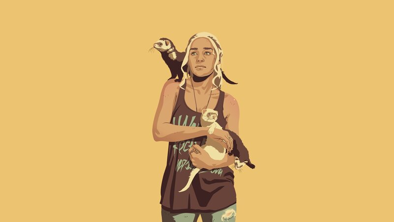 Woman Holding Ferrets