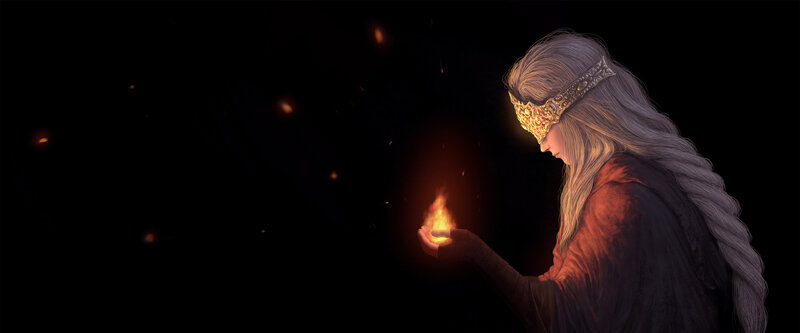 Woman Holding Fire — Black, Dramatic