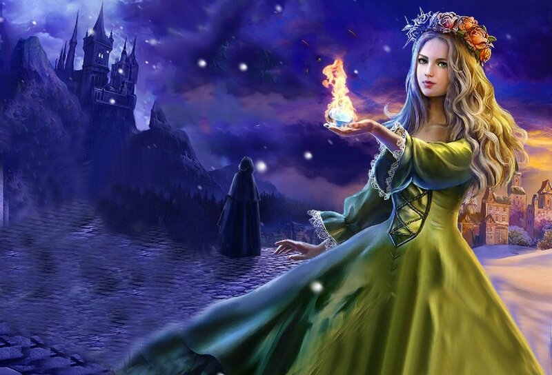 Woman Holding Fire Orb — Purple