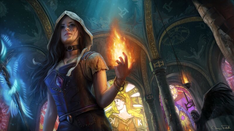 Woman Holding Fireball — Blue