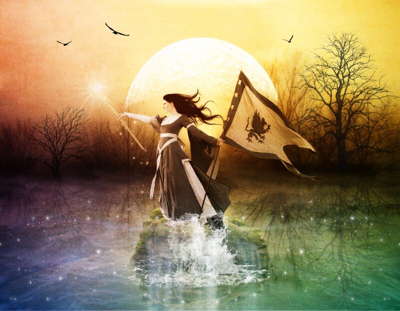 Woman Holding Flag and Staff