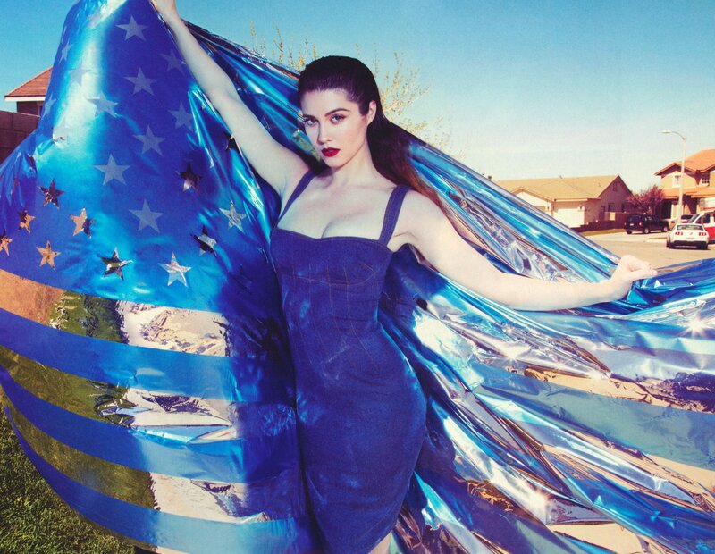Woman Holding Flag — Blue, Dramatic, Afternoon, Photograph