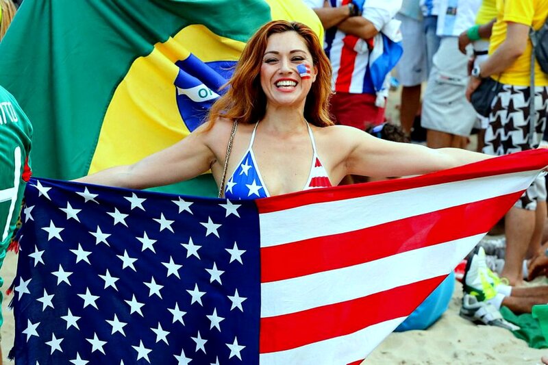 Woman Holding Flag — Blue, Festive