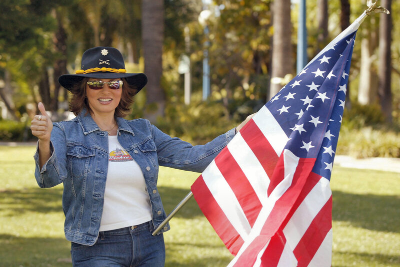 Woman Holding Flag — Blue, Patriotic