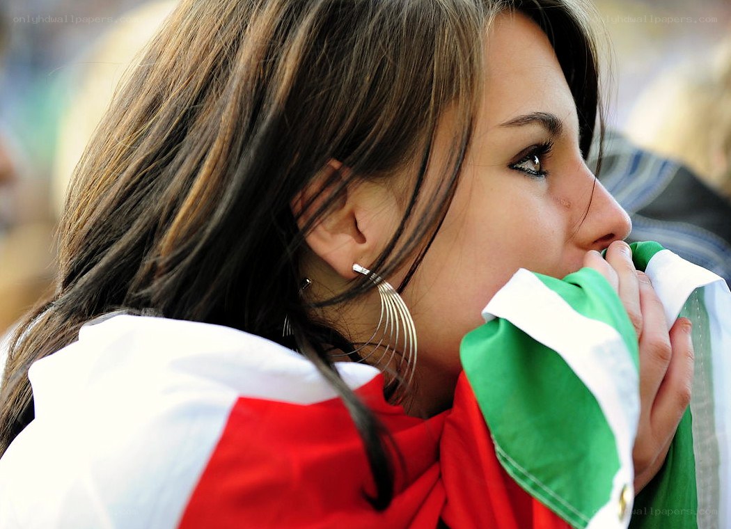 woman holding flag close