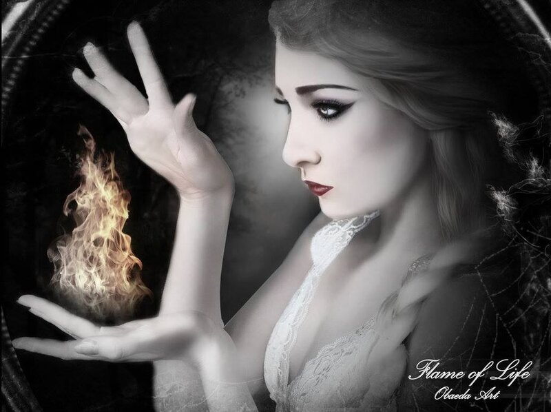Woman Holding Flame — Black, Dramatic