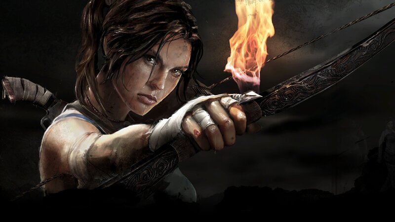 Woman Holding Flaming Bow — Black, Dramatic, Night