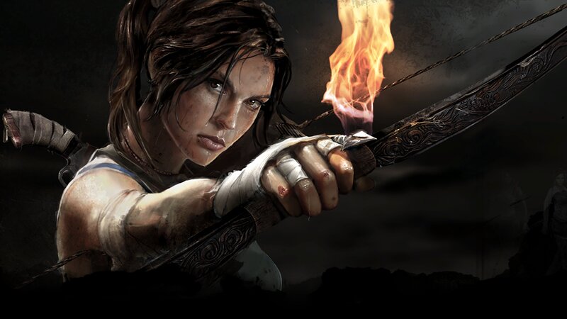 Woman Holding Flaming Bow — Black, Dramatic