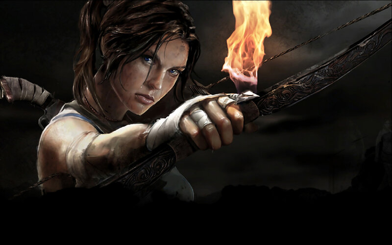 Woman Holding Flaming Bow