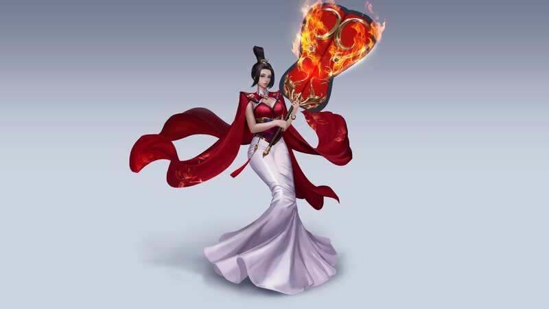 Woman Holding Flaming Weapon