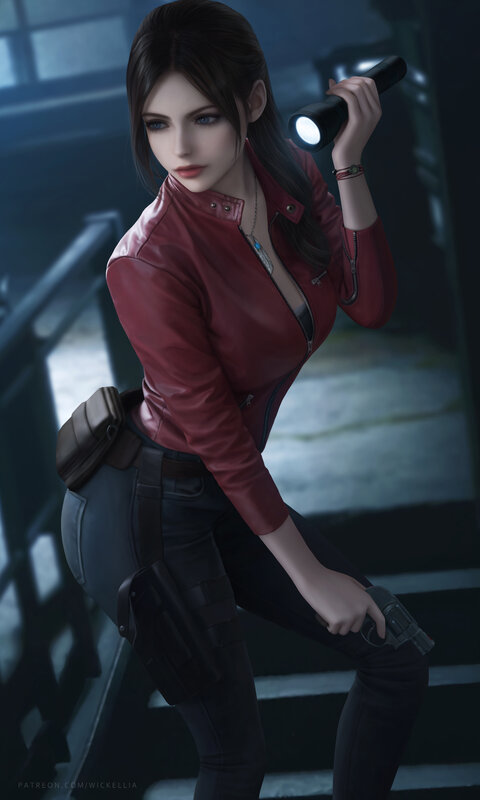 Woman Holding Flashlight — Red, Dramatic