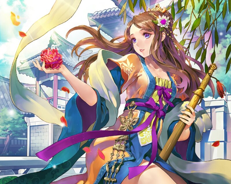 Woman Holding Flower and Staff