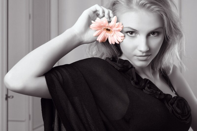 Woman Holding Flower — Black, Calm