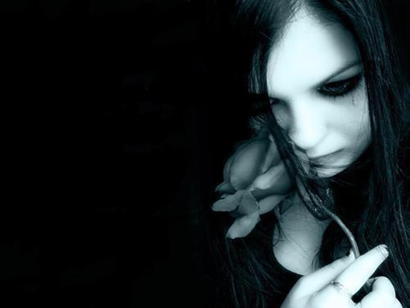 Woman Holding Flower — Black, Dramatic, Photograph
