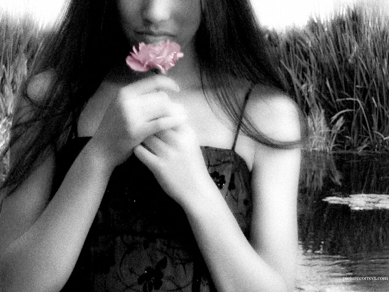 Woman Holding Flower — Black