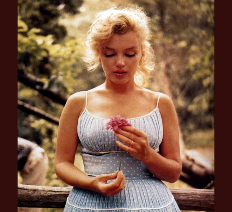 Woman Holding Flower — Blue, Serene