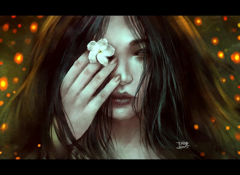 Woman Holding Flower — Brown, Dreamy