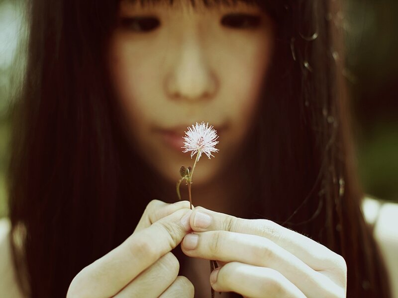 Woman Holding Flower — Brown