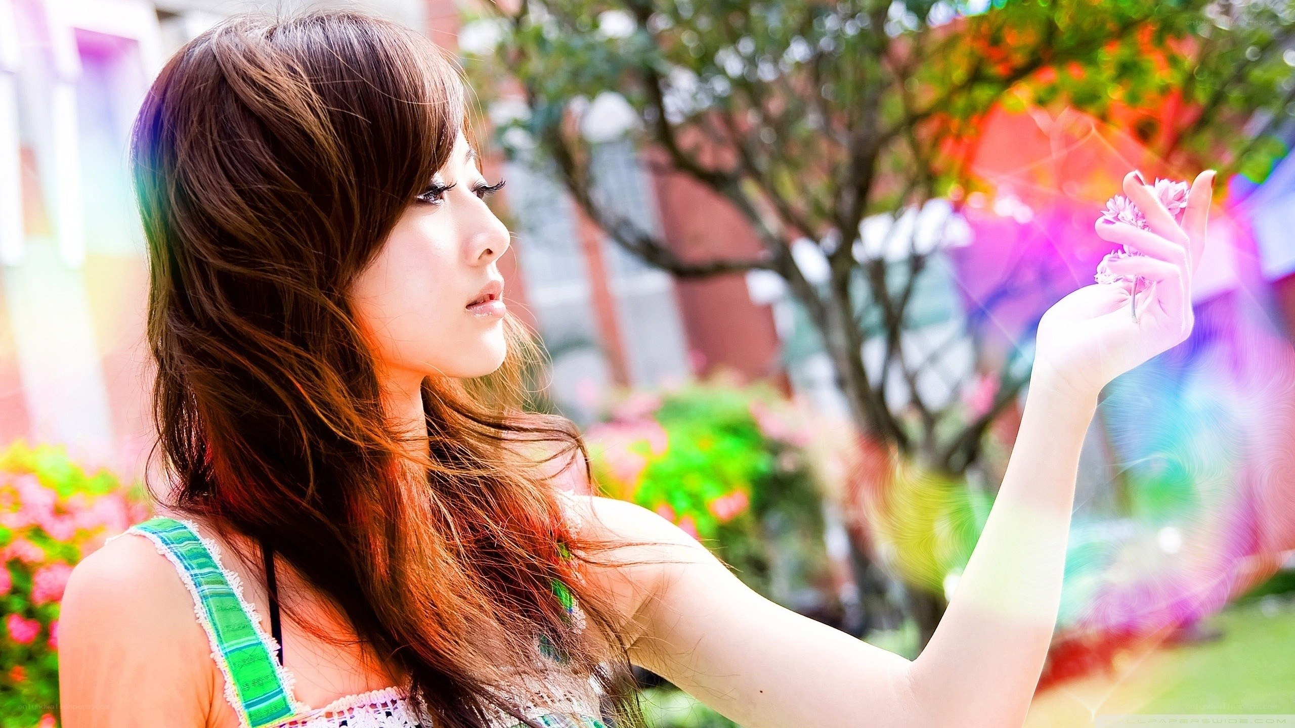 woman holding flower in garden