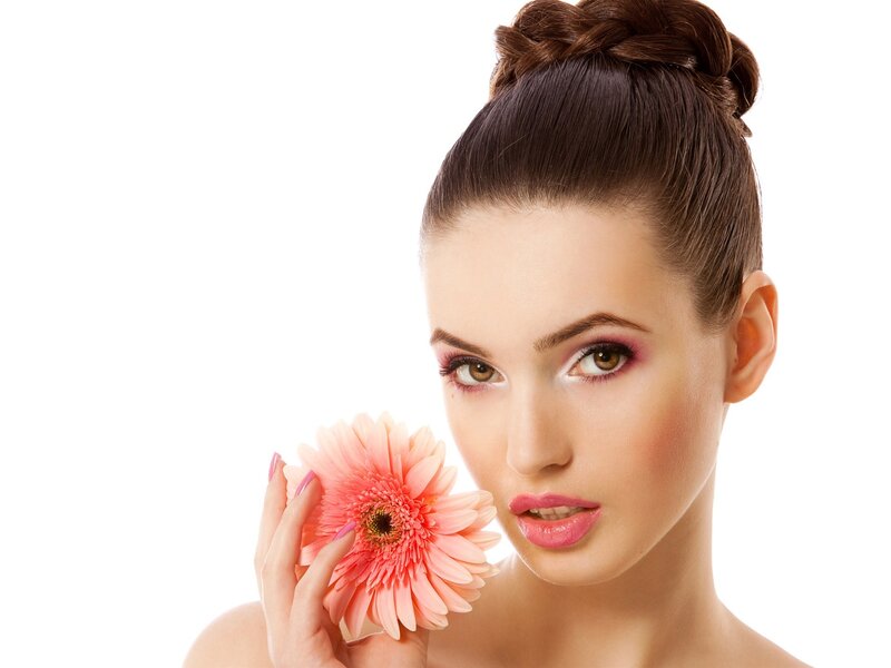 Woman Holding Flower — Pink, Calm
