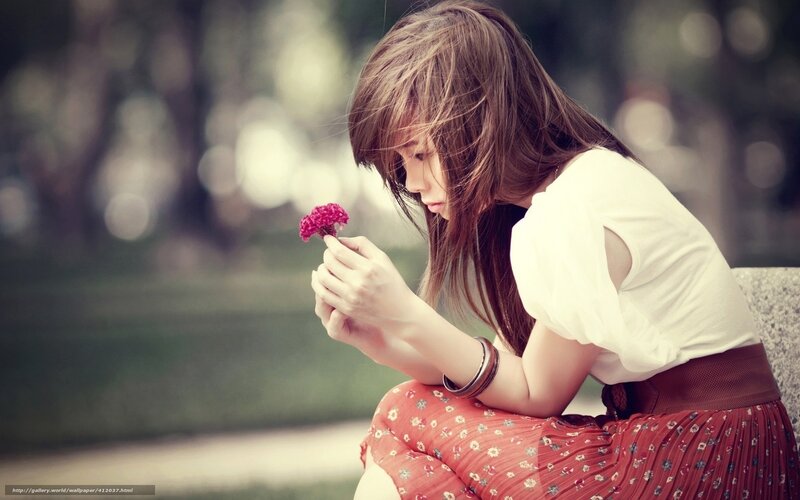 Woman Holding Flower — Red, Melancholic