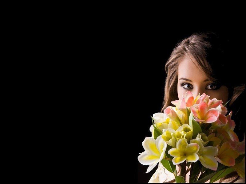 Woman Holding Flowers — Black