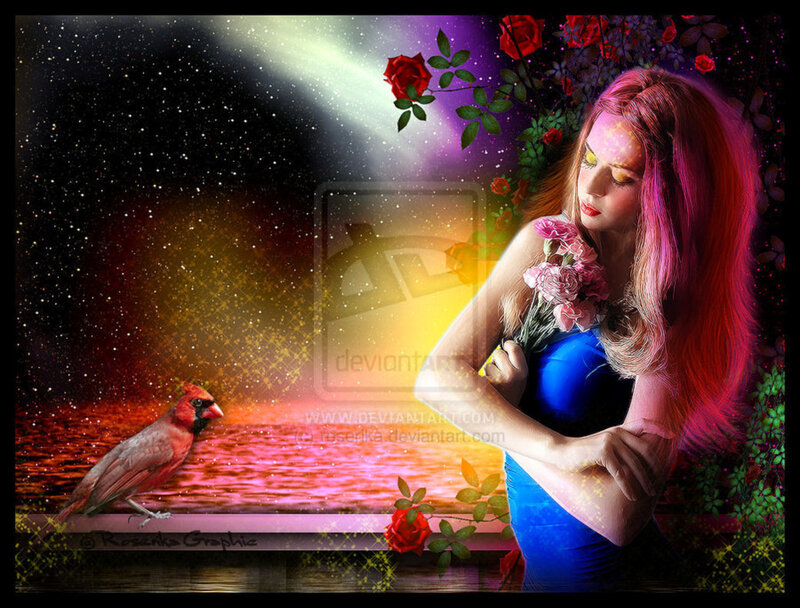 Woman Holding Flowers — Blue, Dreamy