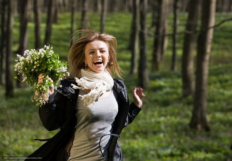 Woman Holding Flowers — Green, Joyful