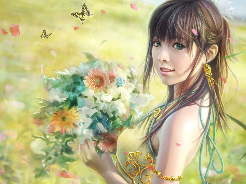 Woman Holding Flowers — Green, Serene, Spring