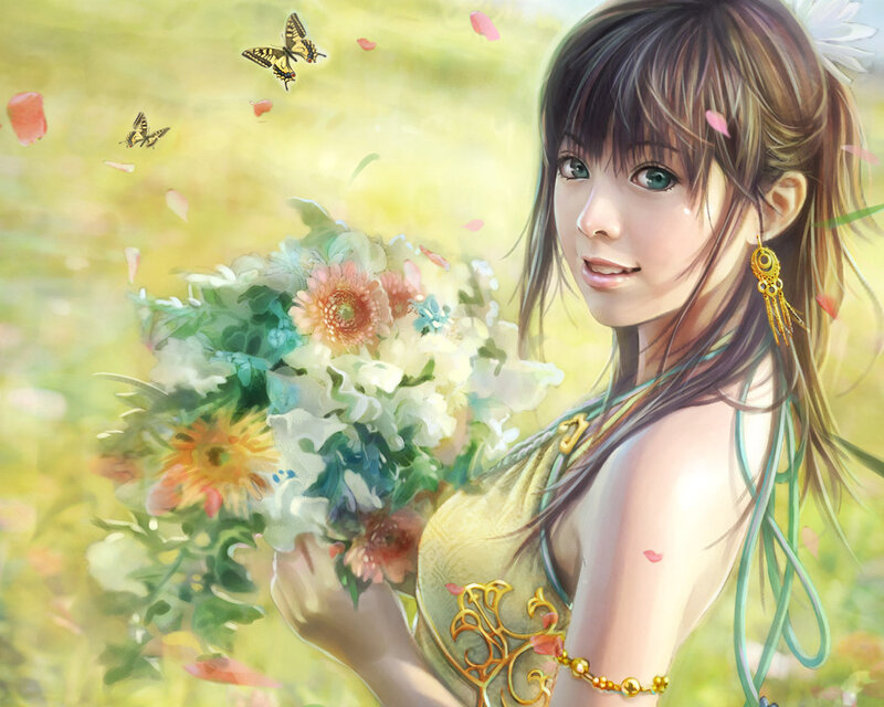 Woman Holding Flowers — Green