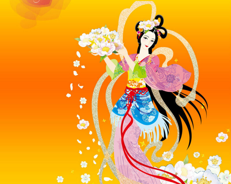Woman Holding Flowers — Orange