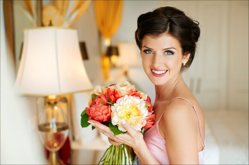 Woman Holding Flowers — Pink, Happy