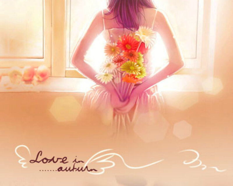Woman Holding Flowers — Pink, Serene, Autumn