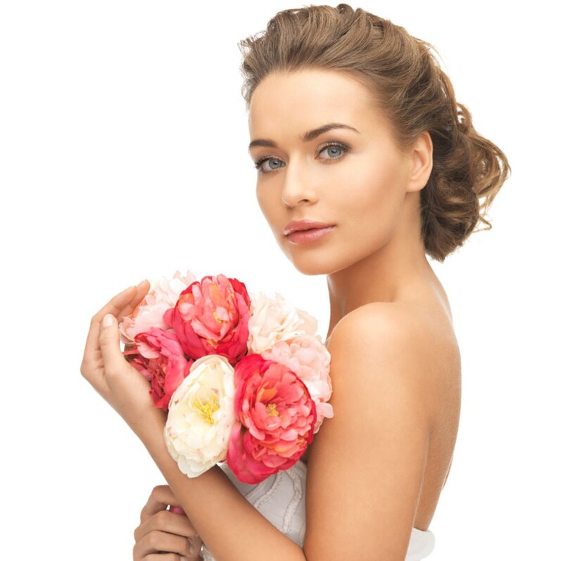 Woman Holding Flowers — Pink, Serene, Photograph