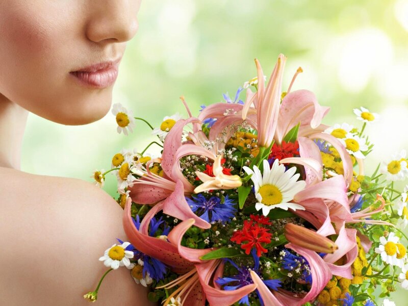 Woman Holding Flowers — Pink, Serene, Spring, Photograph