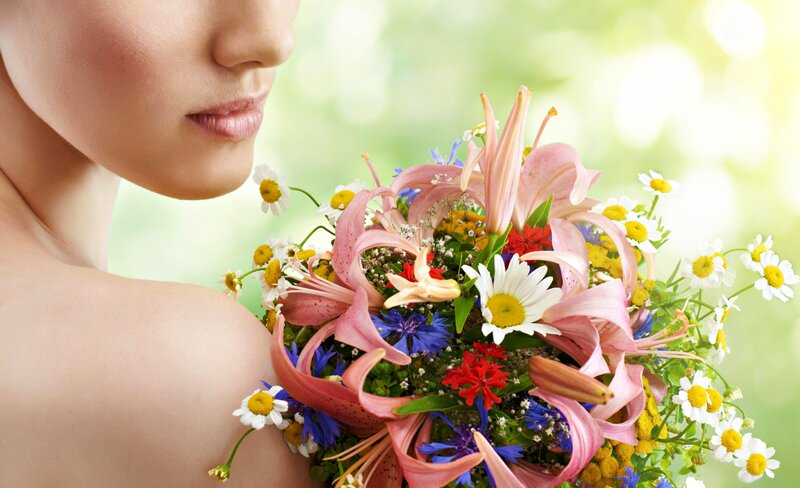Woman Holding Flowers — Pink, Serene, Spring