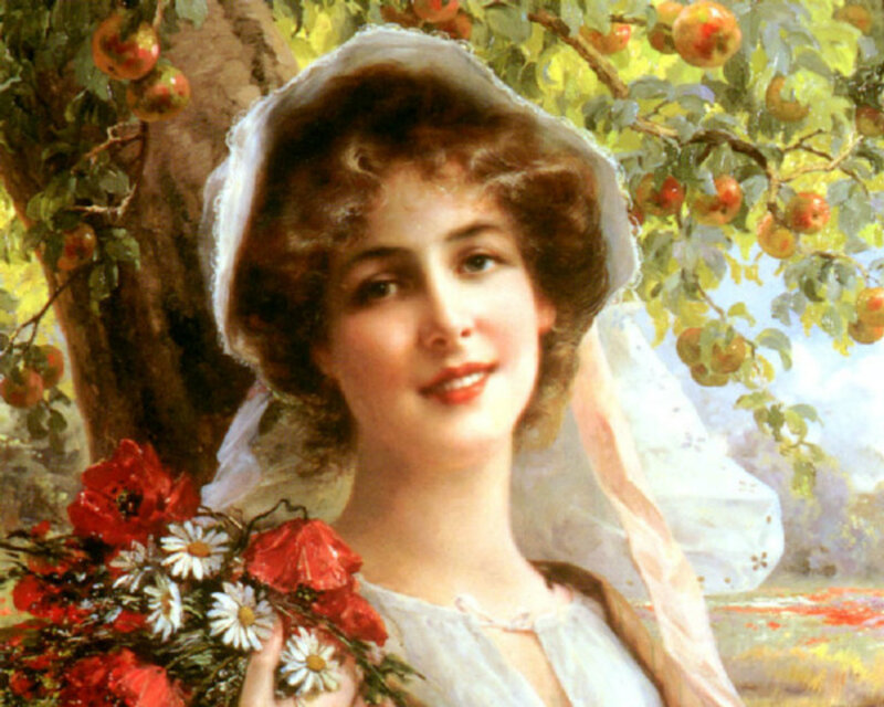 Woman Holding Flowers — Red, Serene