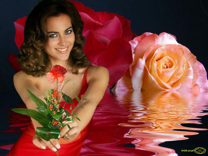 Woman Holding Flowers — Red