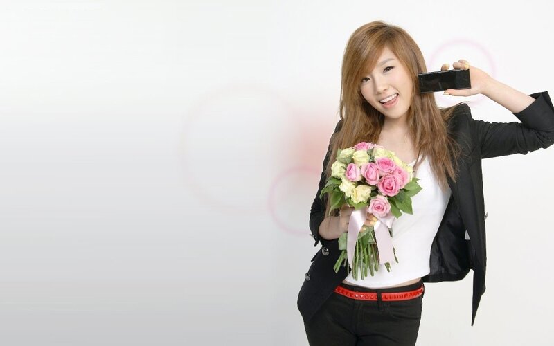Woman Holding Flowers — White, Happy, Photograph