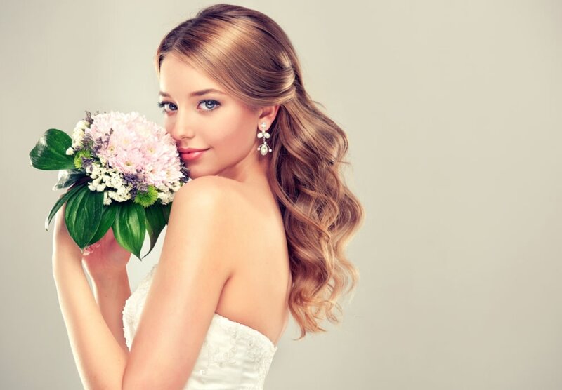 Woman Holding Flowers — White, Serene, Photograph, Earrings