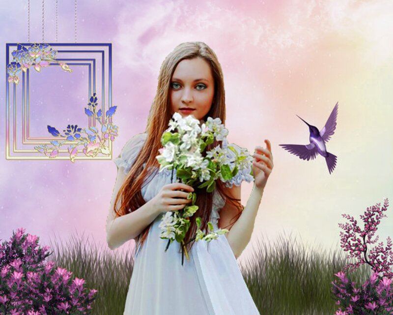 Woman Holding Flowers — White, Serene, Sunset