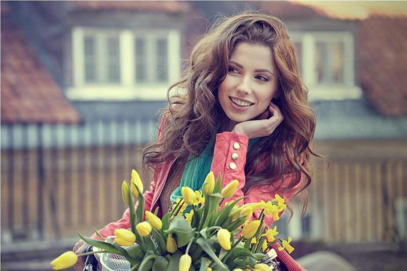 Woman Holding Flowers — Yellow, Cheerful