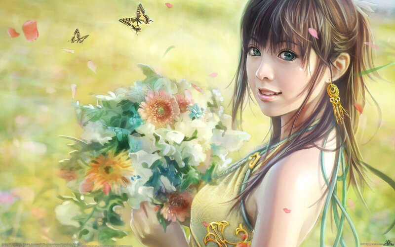 Woman Holding Flowers — Yellow, Serene, Spring